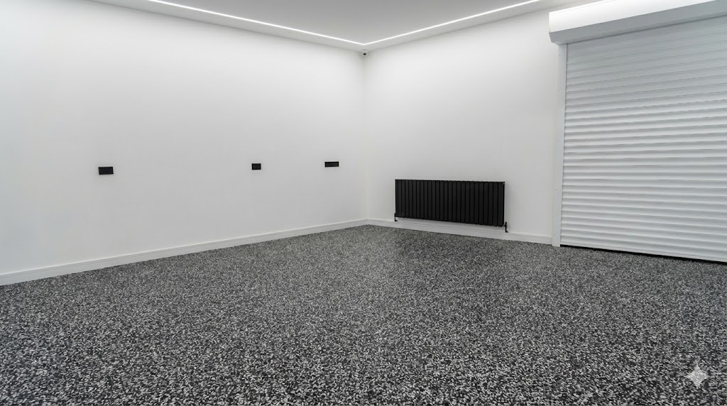 flake resin garage floor after coating